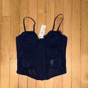 Garage Deep Blue Lace Top
